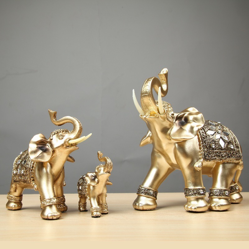 European style home decorative resin fiberglass indian collections antique gold animal elephant statue  for table