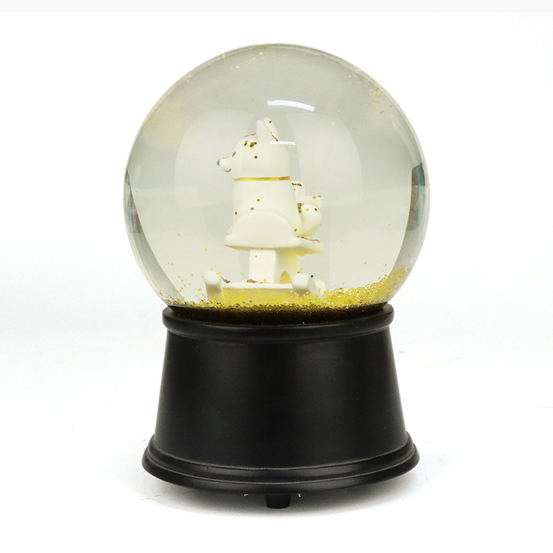 100Mm Shinny Flakes Dog Snow Globe Snowglobe With  Music Box