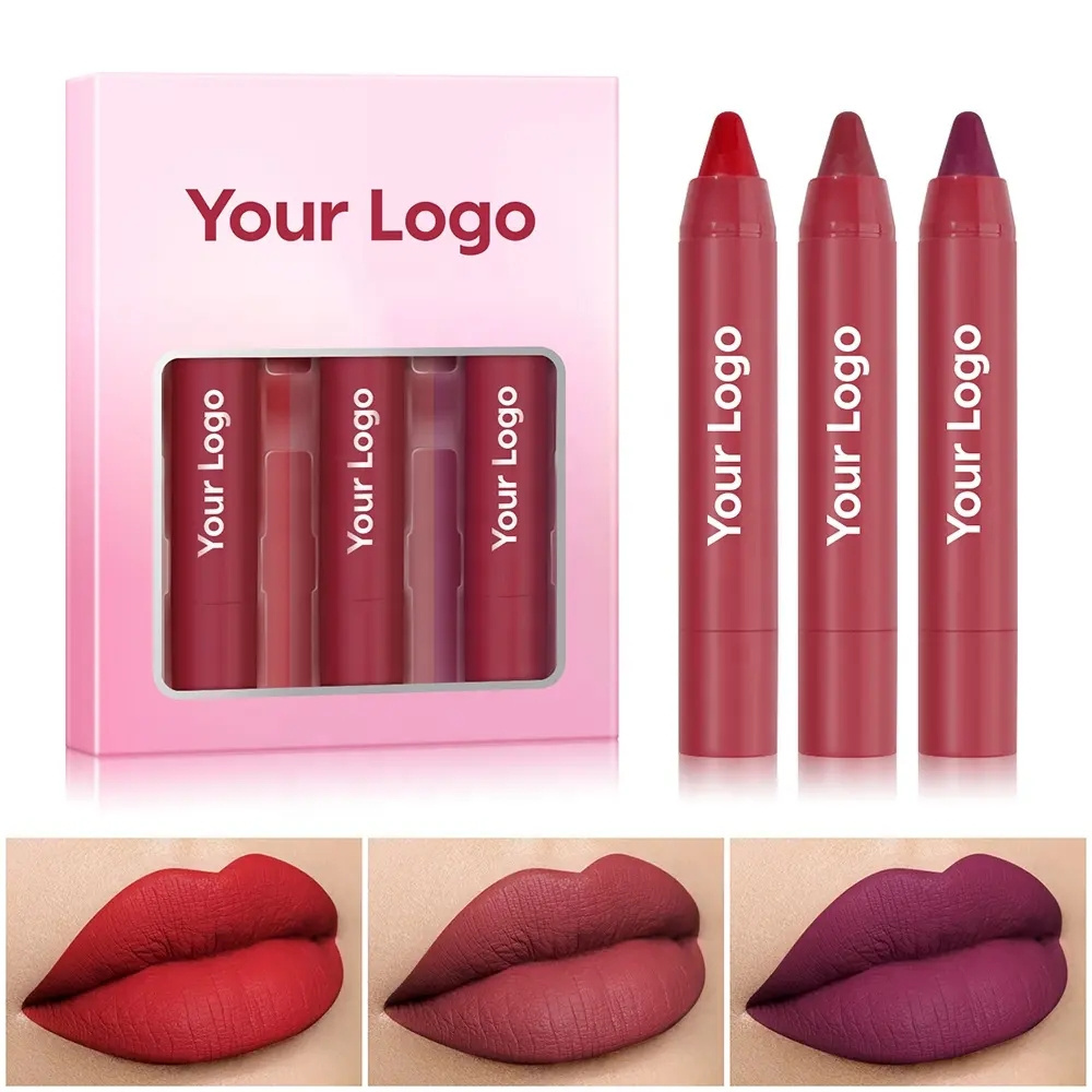 Custom Logo Vegan Crayon Lipstick Set Wholesale Pen Lipstick 24 Hours Crayon Makeup Gift Set Matte Nude Crayon Lipstick