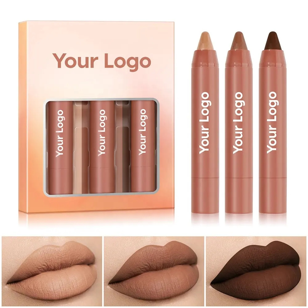 Custom Logo Vegan Crayon Lipstick Set Wholesale Pen Lipstick 24 Hours Crayon Makeup Gift Set Matte Nude Crayon Lipstick