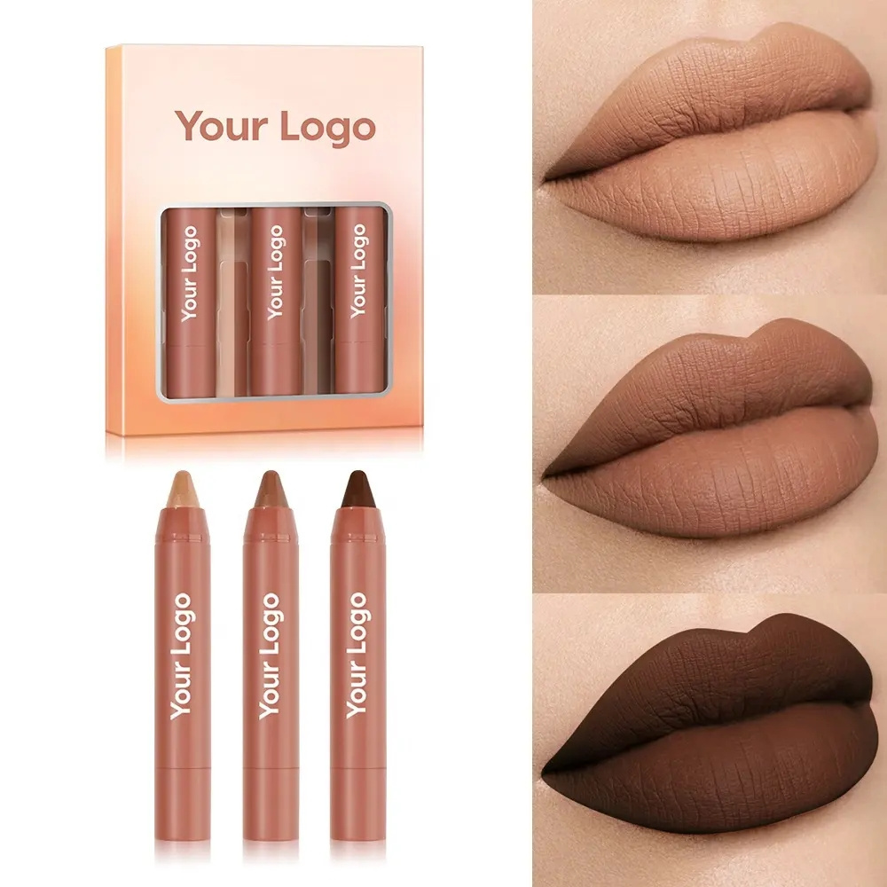 Custom Logo Vegan Crayon Lipstick Set Wholesale Pen Lipstick 24 Hours Crayon Makeup Gift Set Matte Nude Crayon Lipstick