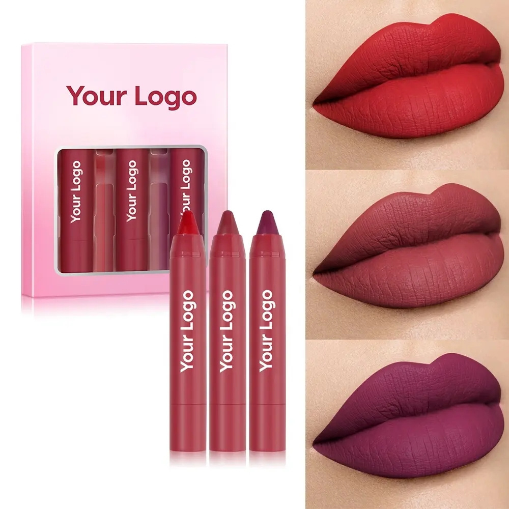 Custom Logo Vegan Crayon Lipstick Set Wholesale Pen Lipstick 24 Hours Crayon Makeup Gift Set Matte Nude Crayon Lipstick