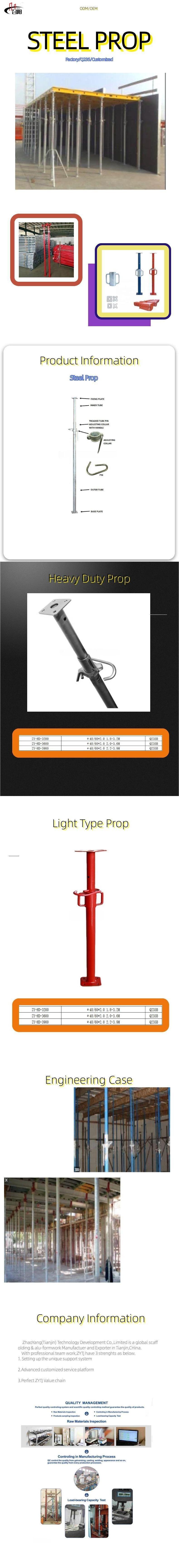 Height Adjustable Heavy Duty Steel Concrete Formwork Post Shoring Props Support for Formwork