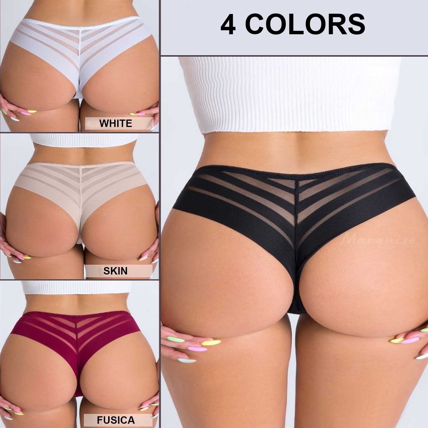 Wholesale Customize Women Sexy Transparent Thongs With Mesh Strips Brazilian Thongs Panties