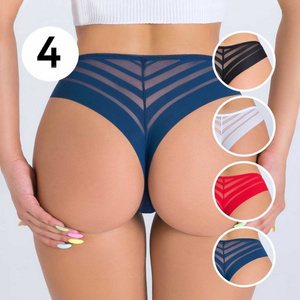 Wholesale Customize Women Sexy Transparent Thongs With Mesh Strips Brazilian Thongs Panties