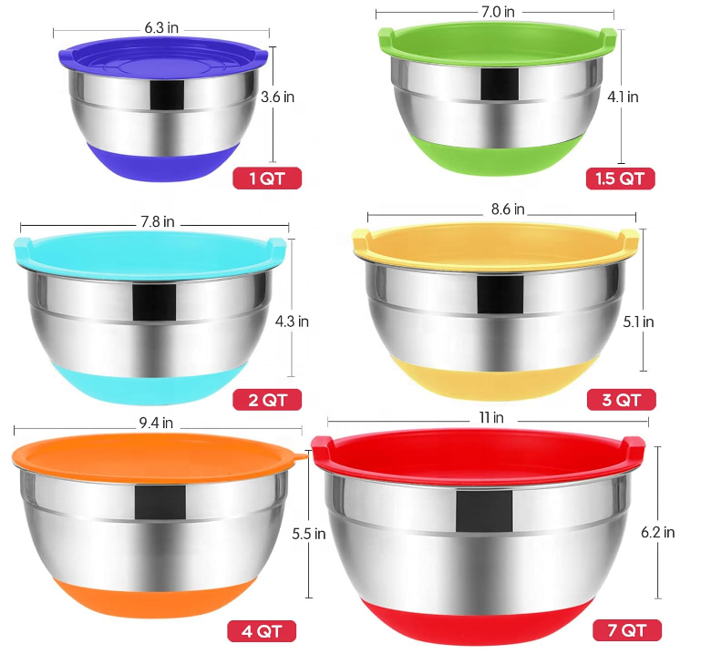 Mixing Bowls with Airtight Lids 20PCS Stainless Steel Set Nesting 3 Grater Attachments  Non-Slip Bottoms