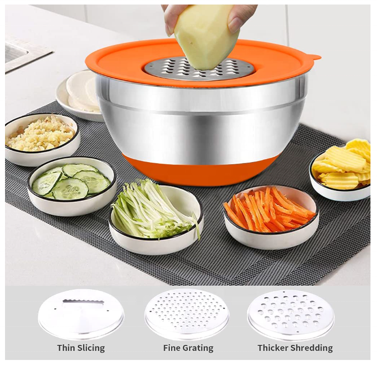 Mixing Bowls with Airtight Lids 20PCS Stainless Steel Set Nesting 3 Grater Attachments  Non-Slip Bottoms