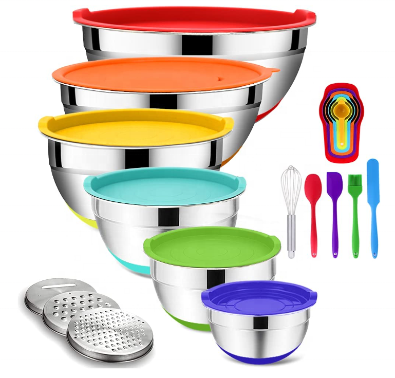 Mixing Bowls with Airtight Lids 20PCS Stainless Steel Set Nesting 3 Grater Attachments  Non-Slip Bottoms