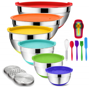 Mixing Bowls with Airtight Lids 20PCS Stainless Steel Set Nesting 3 Grater Attachments  Non-Slip Bottoms