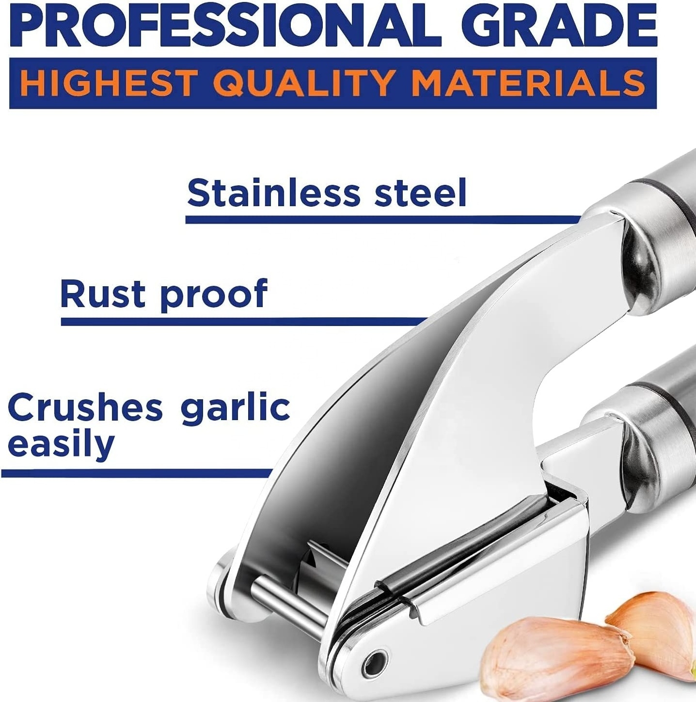 Garlic Press Stainless Steel Premium Professional Grade Garlic Mincer Crusher  Peeler Set  Easy Clean Dishwasher Safe