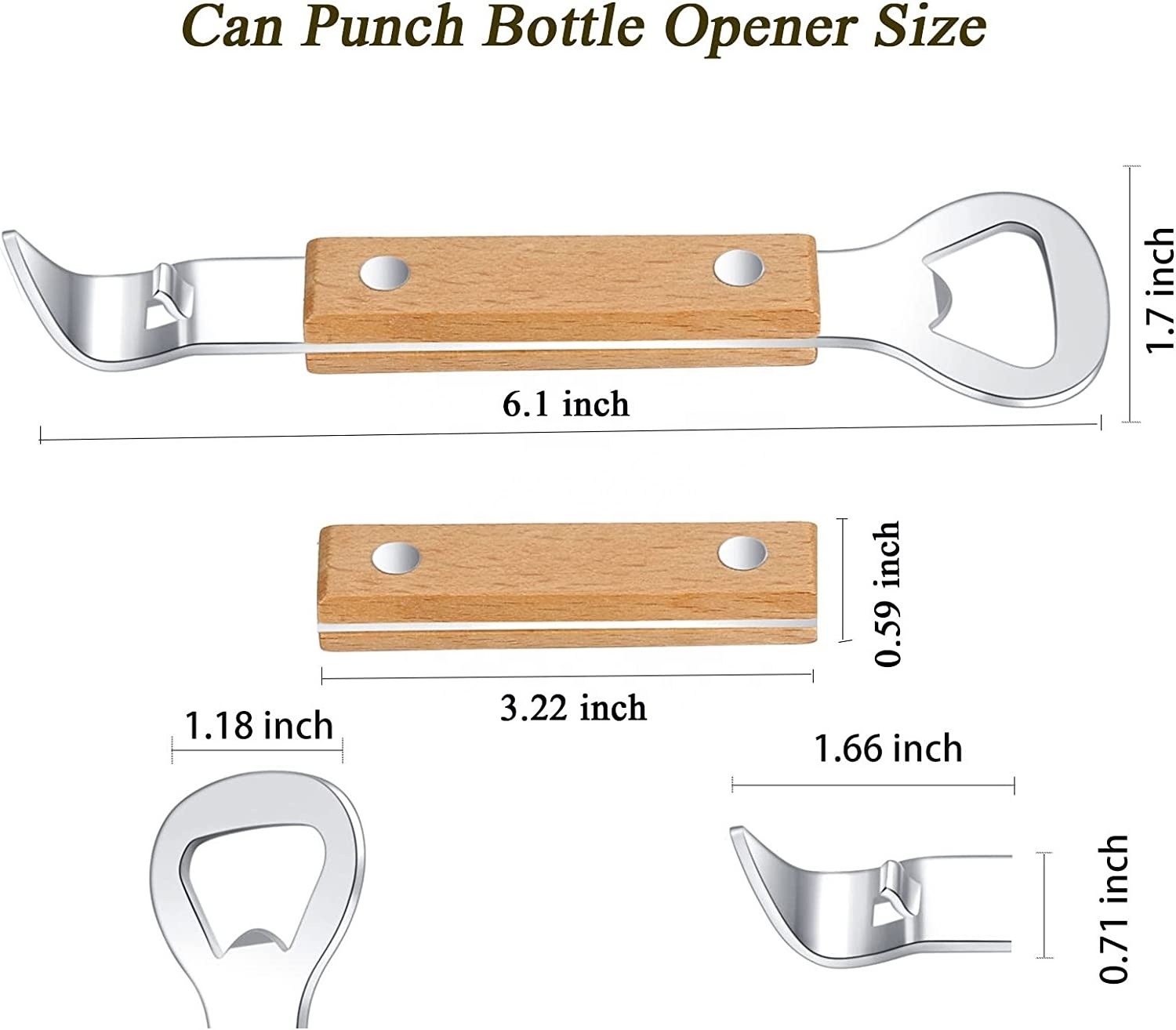 Magnetic Can Punch Bottle Opener Manual Stainless Steel Church Key Can Opener with Magnet for Camping and Traveling