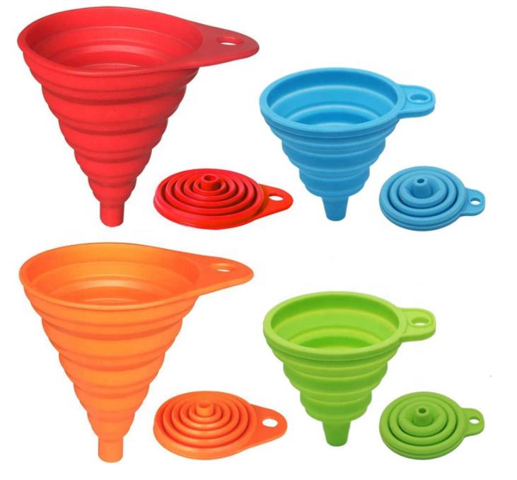 Kitchen Funnel Set 4 Pack Small and Large Kitchen Gadgets Accessories Foldable Silicone Collapsible Funnels for Filling Water