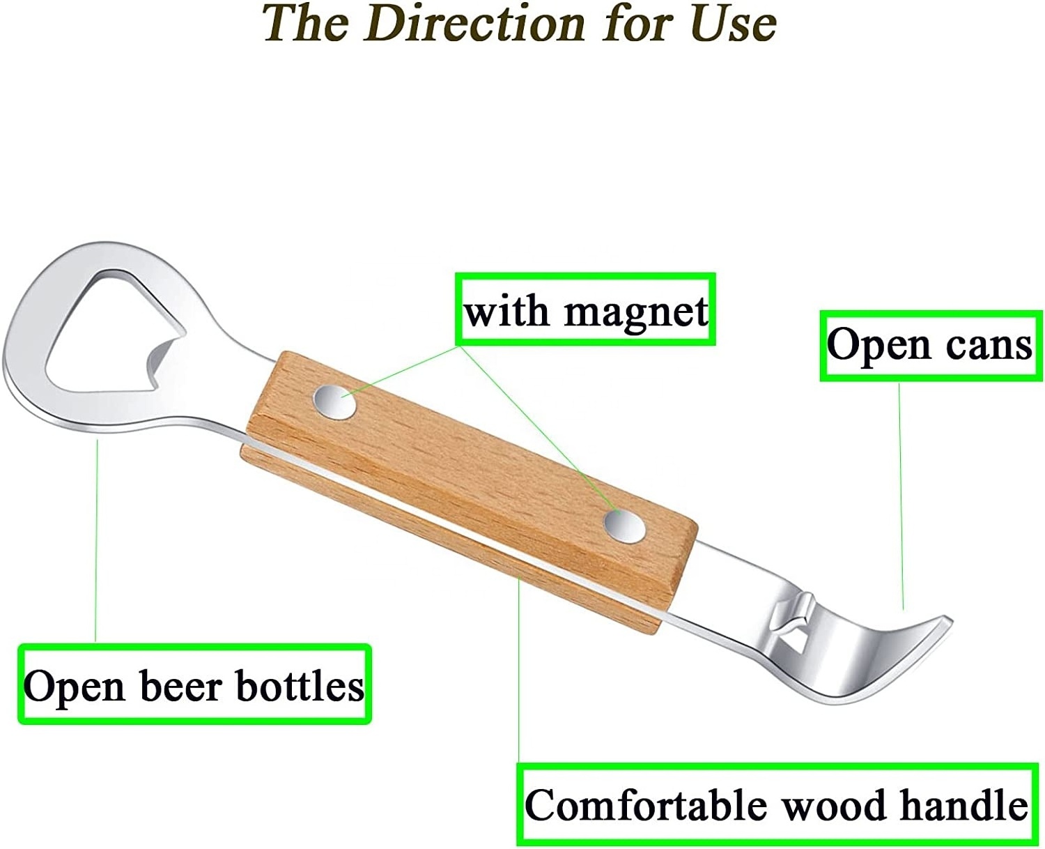 Magnetic Can Punch Bottle Opener Manual Stainless Steel Church Key Can Opener with Magnet for Camping and Traveling