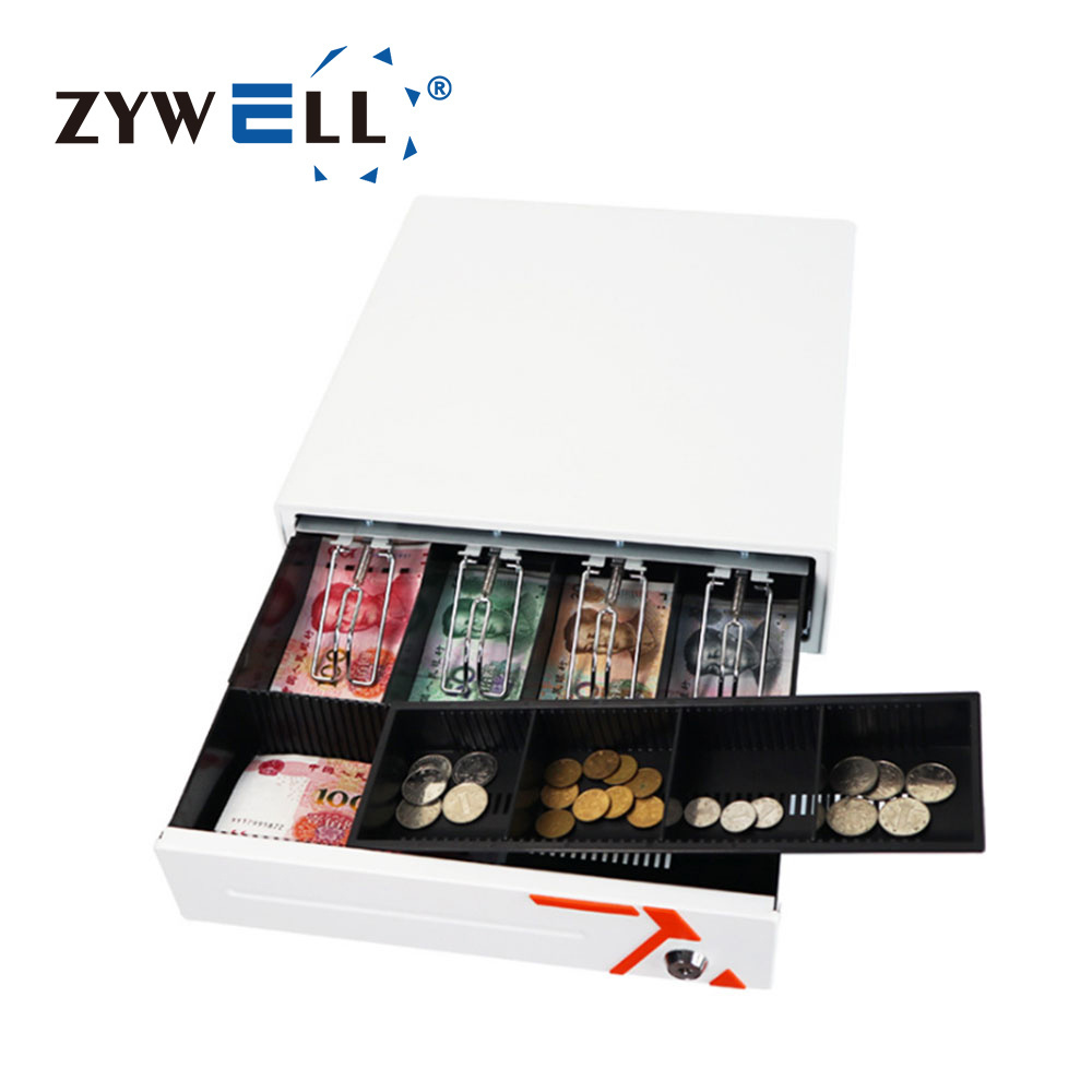 Zywell Automatic Metal RJ11 Small Smart Electronic POS Cash Drawer 4 Bills/ 4 Coins Cash Register