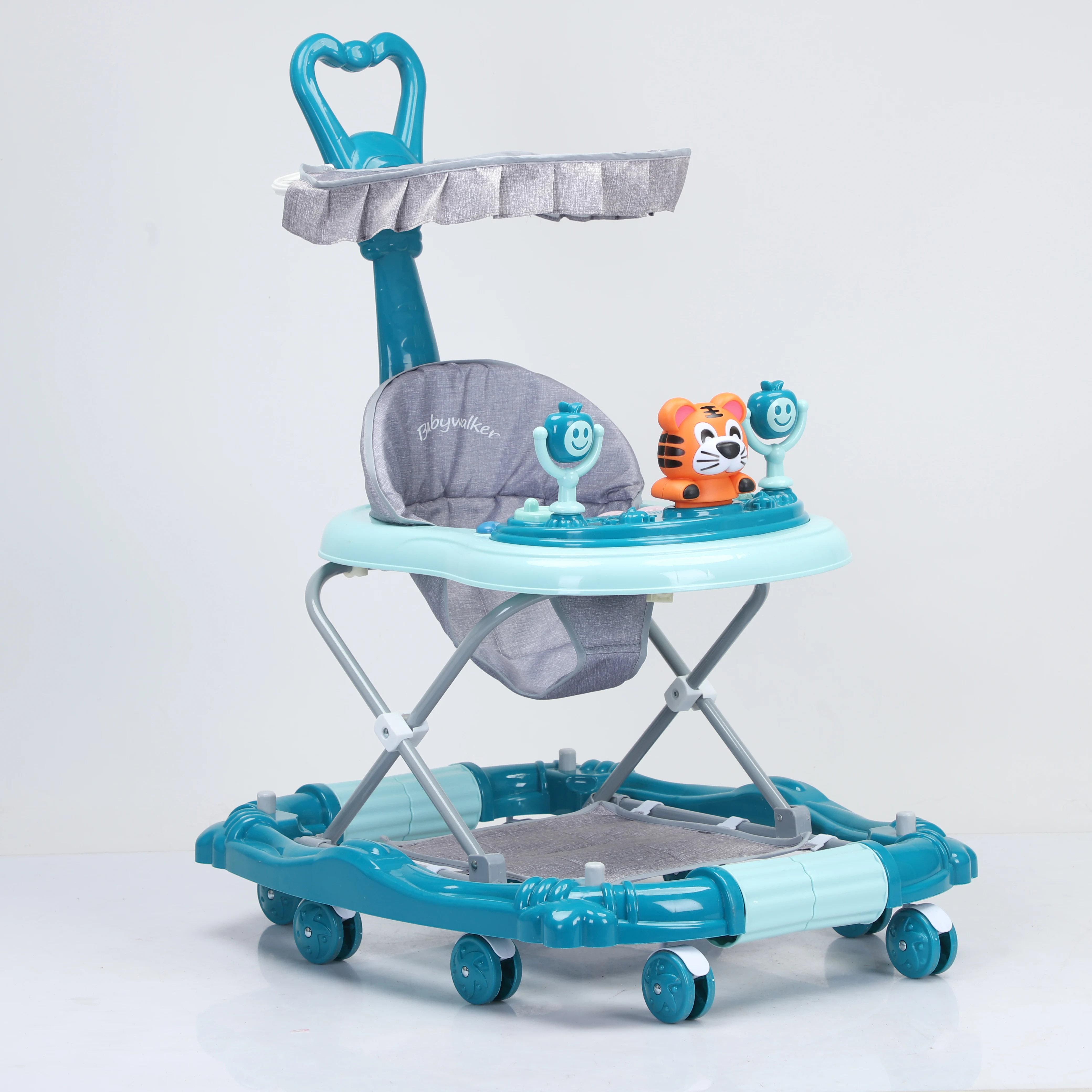 china cheap 4 in 1 round baby boy and girl walker multifunction trolley with push music and wheels sit-to-stand learning walker