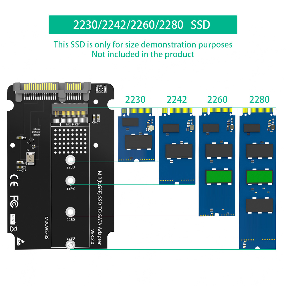 M.2 Adapter to 2.5 SATA Enclosure, B & M Key  Based NGFF Converter to 2.5 Inch  3.0 Card Support  Hard Drive with  Case