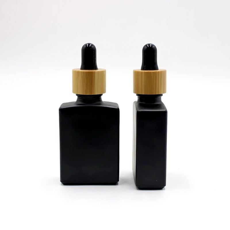 OEM size free sample Square 30ml Amber Essential Oil Bottle Glass Dropper bottle with bamboo dropper pipette