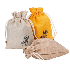 Custom jewelry velour bags Logo Printed Cotton Linen Candle Soap Pouch Eco Friendly Gift Drawstring Bag