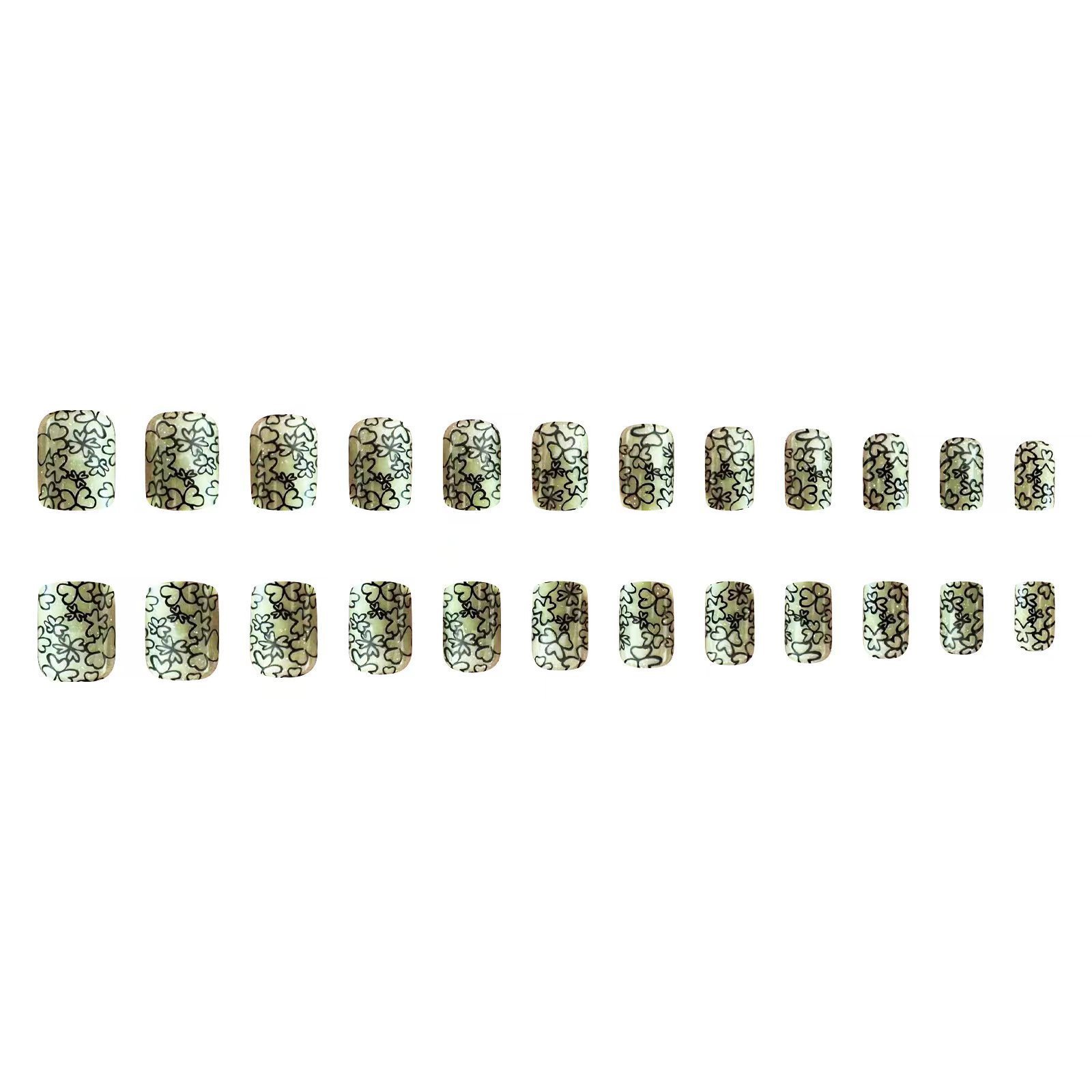 Wholesale Artificial Nails 24 Pieces St. Patrick's Day Green Glitter Black Lucky Grass Painting Design Square Shape Nails