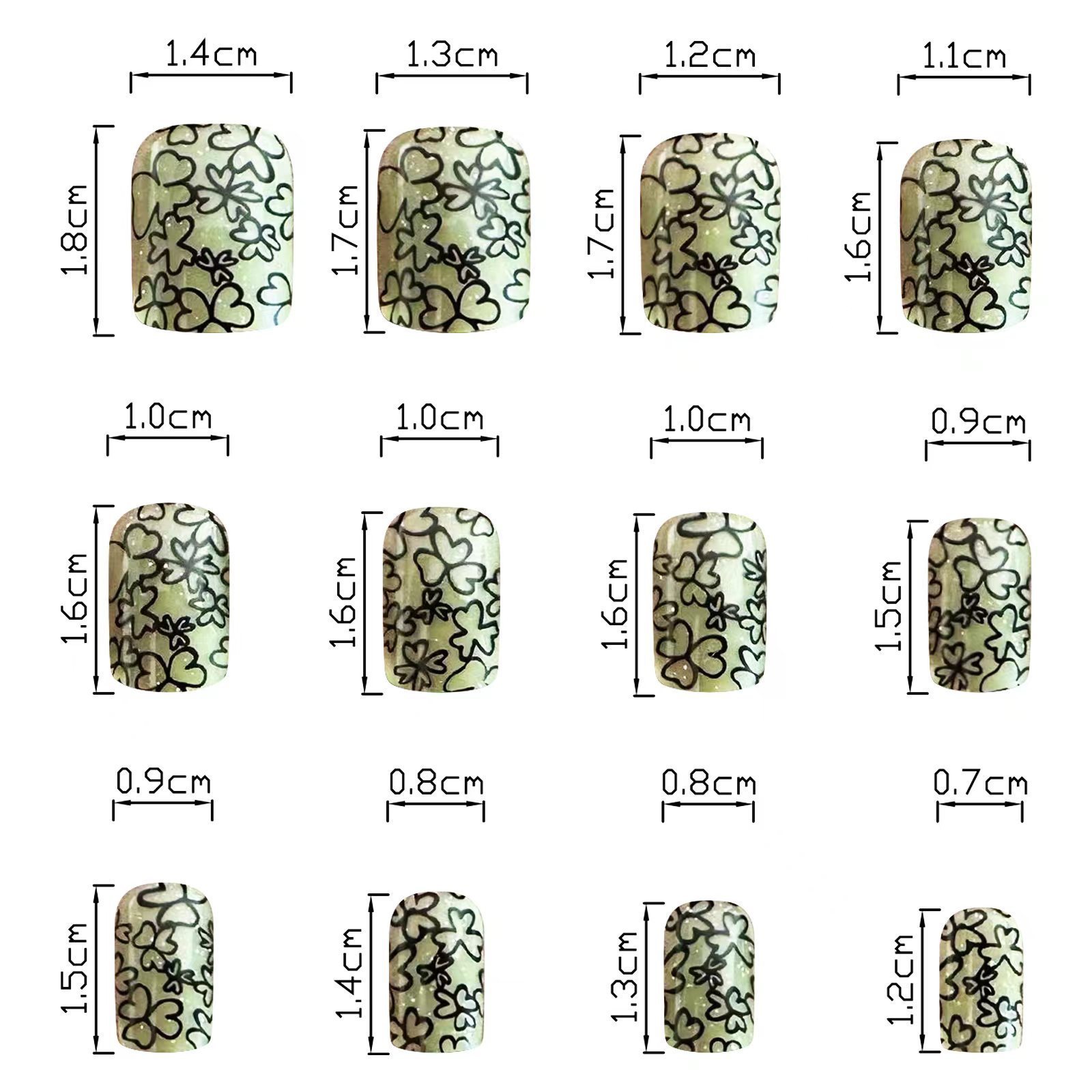 Wholesale Artificial Nails 24 Pieces St. Patrick's Day Green Glitter Black Lucky Grass Painting Design Square Shape Nails