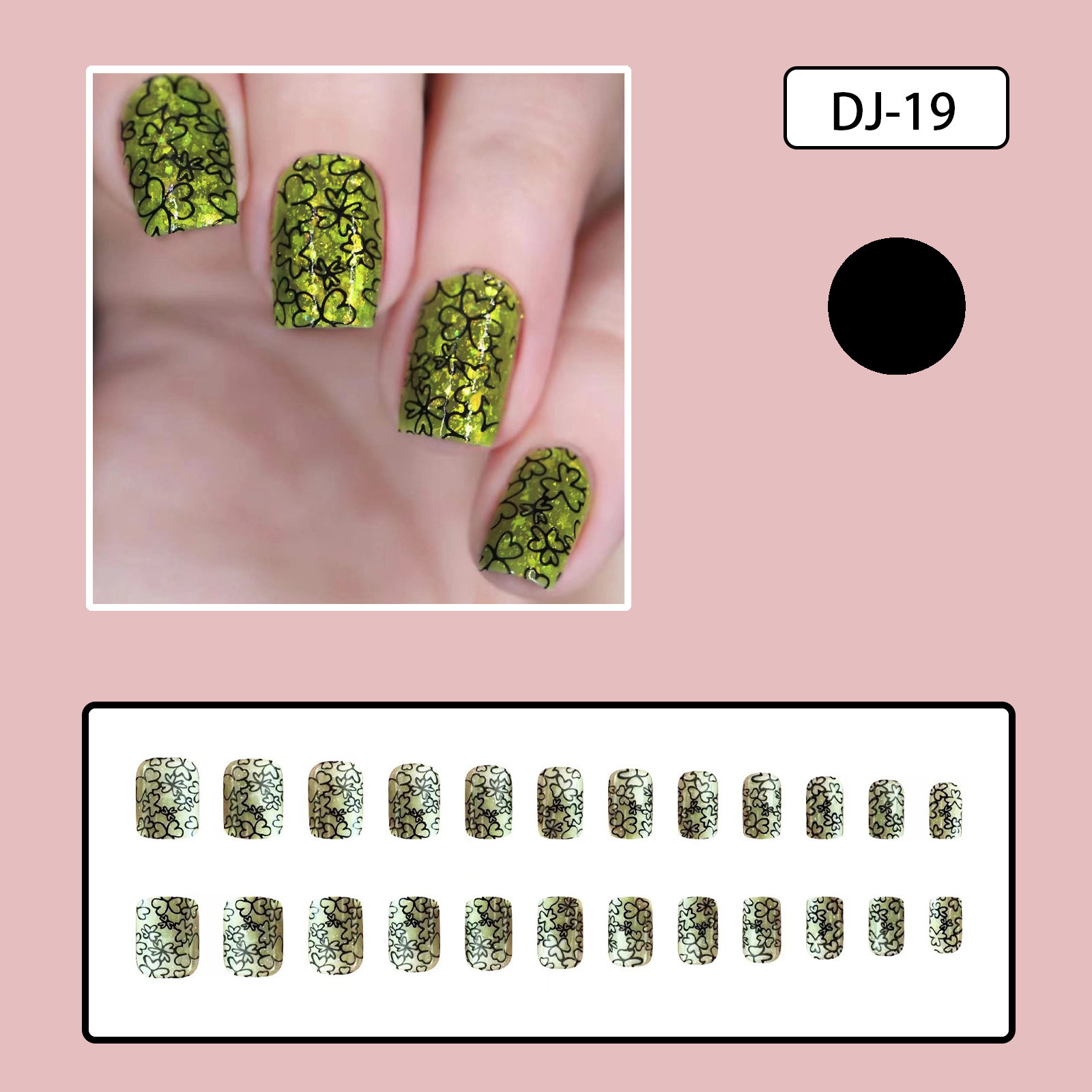 Wholesale Artificial Nails 24 Pieces St. Patrick's Day Green Glitter Black Lucky Grass Painting Design Square Shape Nails