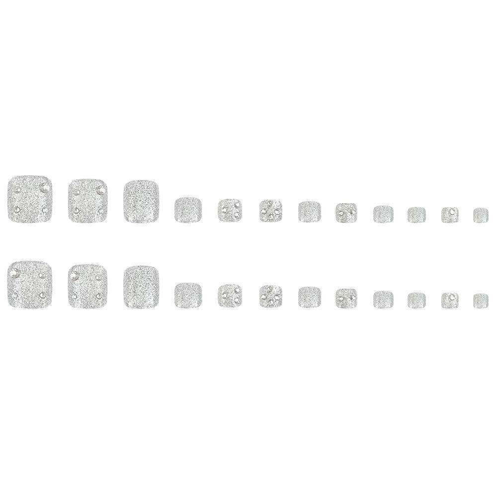 Wholesale Artificial Nails 24 Pieces Crystal Silver Ash Rhinestones Short Square Toe Nails