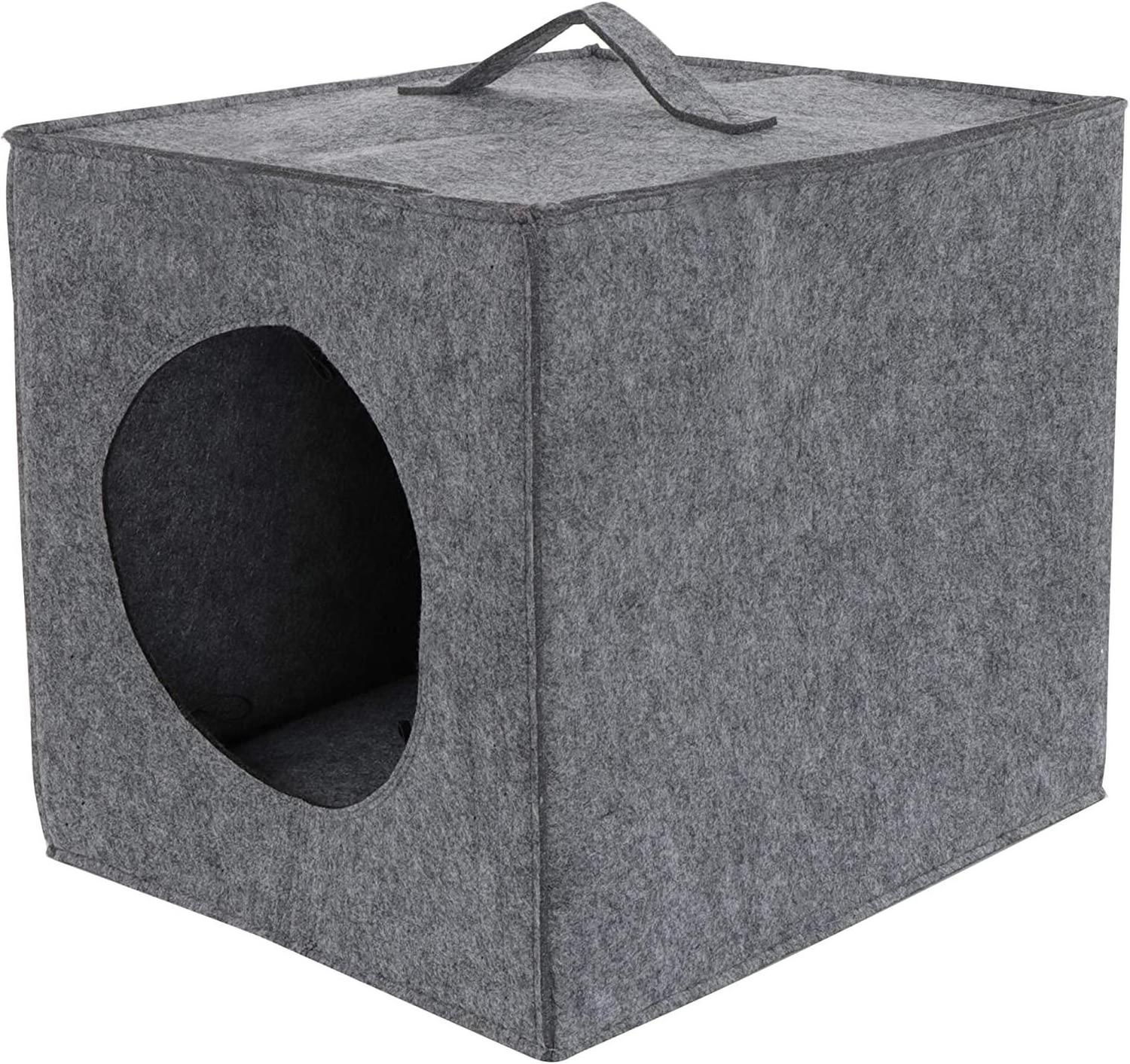 Cat Bed Cave  Hideouts with Felt Cube Insert Pillow, Covered Cat Bed Box Shaped Cat Hut