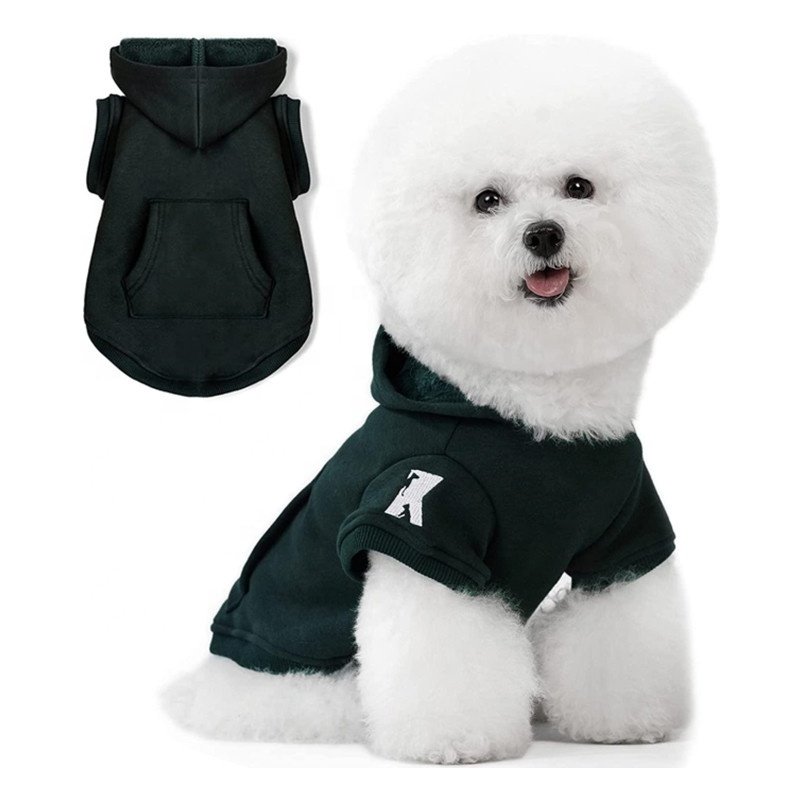 Dog Hoodie Fleece Clothes Warm Sweater for Cat Hooded Shirt Pet Basic Sweatshirt with Pocket Soft Coat Apparel (Green XL)