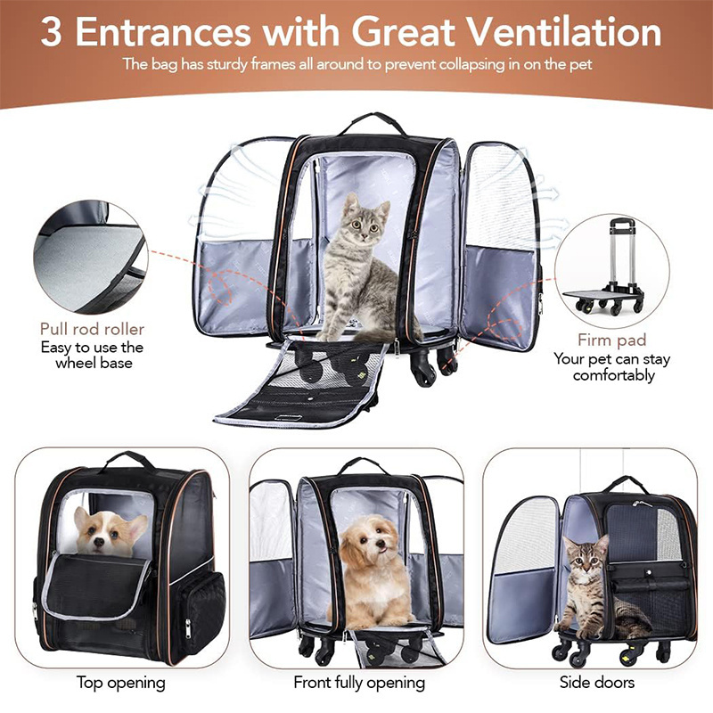 Wholesale Multifunctional Wheeled Pet Cat Carrier Backpack Breathable Travel Dog Bag Pet Trolley Bag