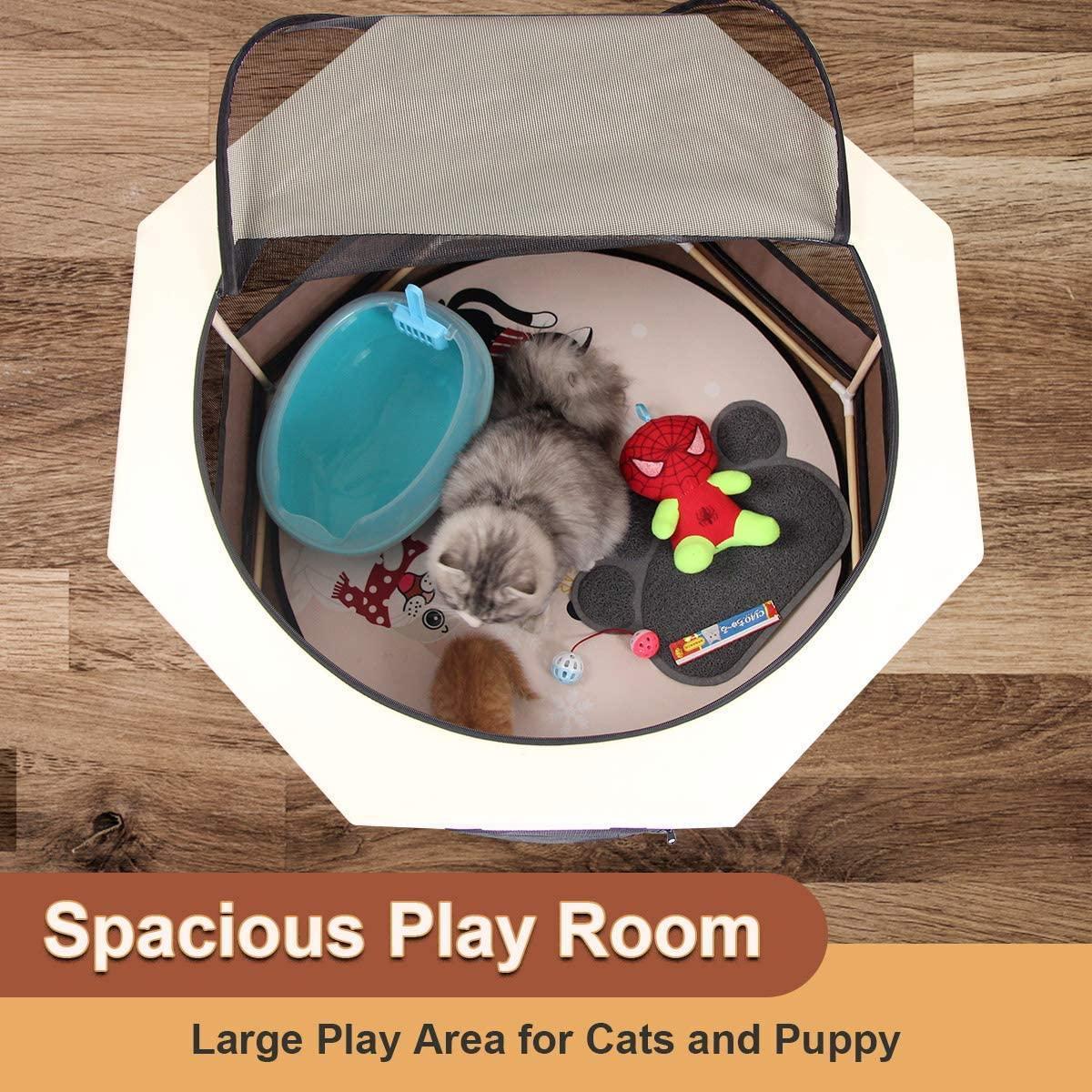 Cat Playpen for Animals Wood Frame Cats Cage Indoor Kitten Crate Dog Play Pens for Puppy Sturdy Use(29W 16.5H, Mist)