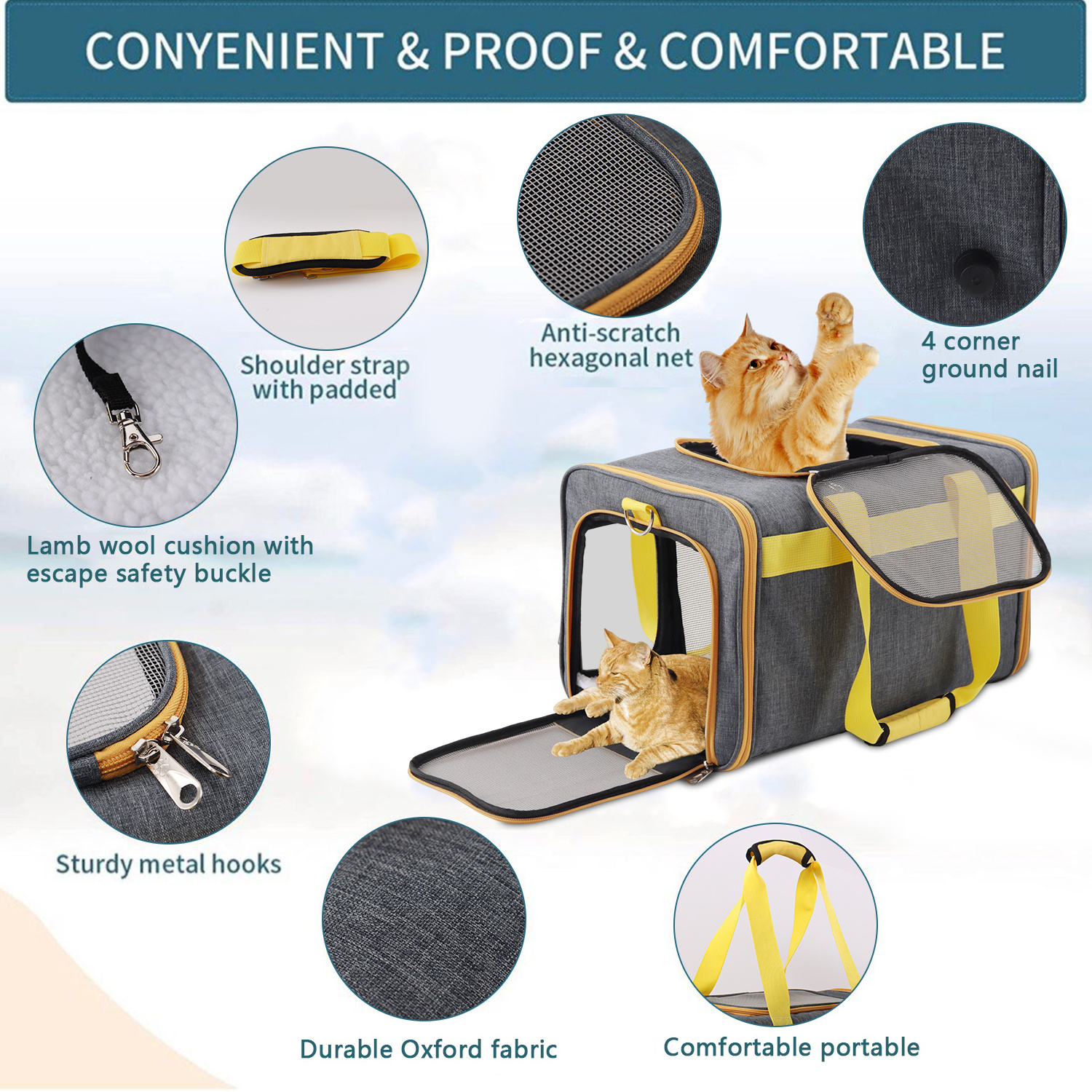 Hot Sale High Quality Durable Airline Approved Pet Carrier Bag Cat Bag Pet Dog Carrier for Travel