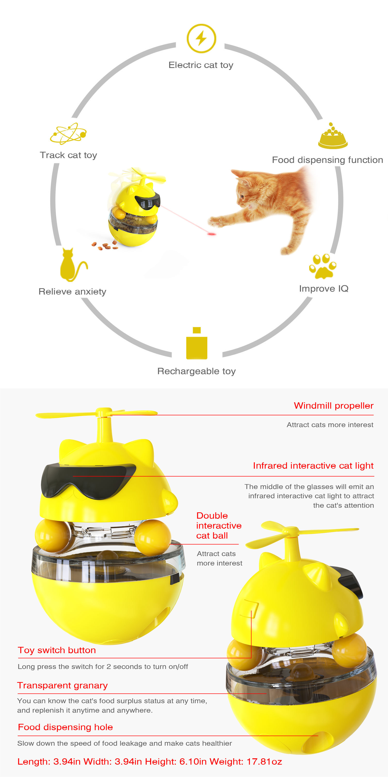 Interactive Cat Laser Toy Pet Laser Pointer for Cats Automatic Rotating Catch Training Cat toy