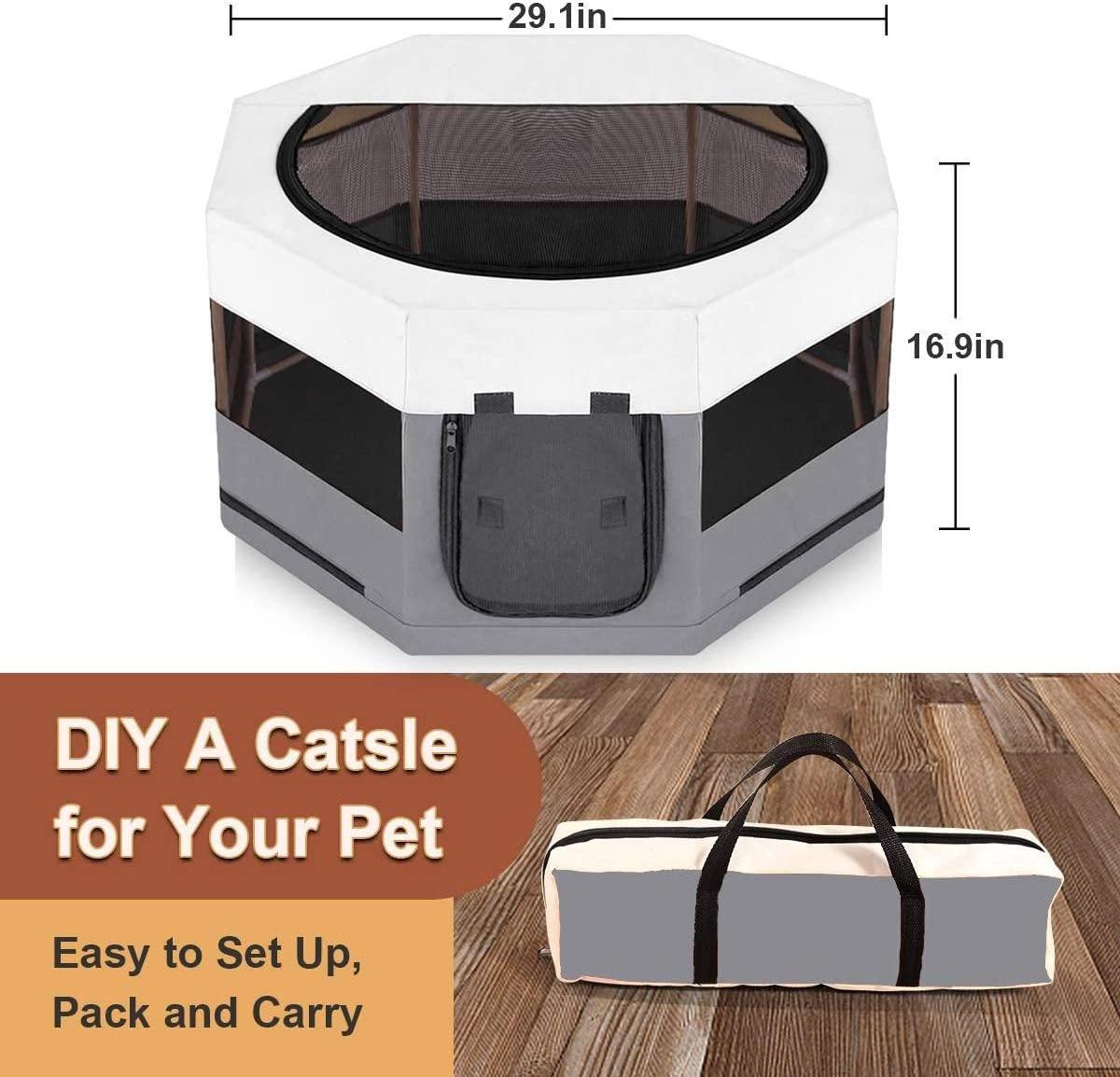 Cat Playpen for Animals Wood Frame Cats Cage Indoor Kitten Crate Dog Play Pens for Puppy Sturdy Use(29W 16.5H, Mist)