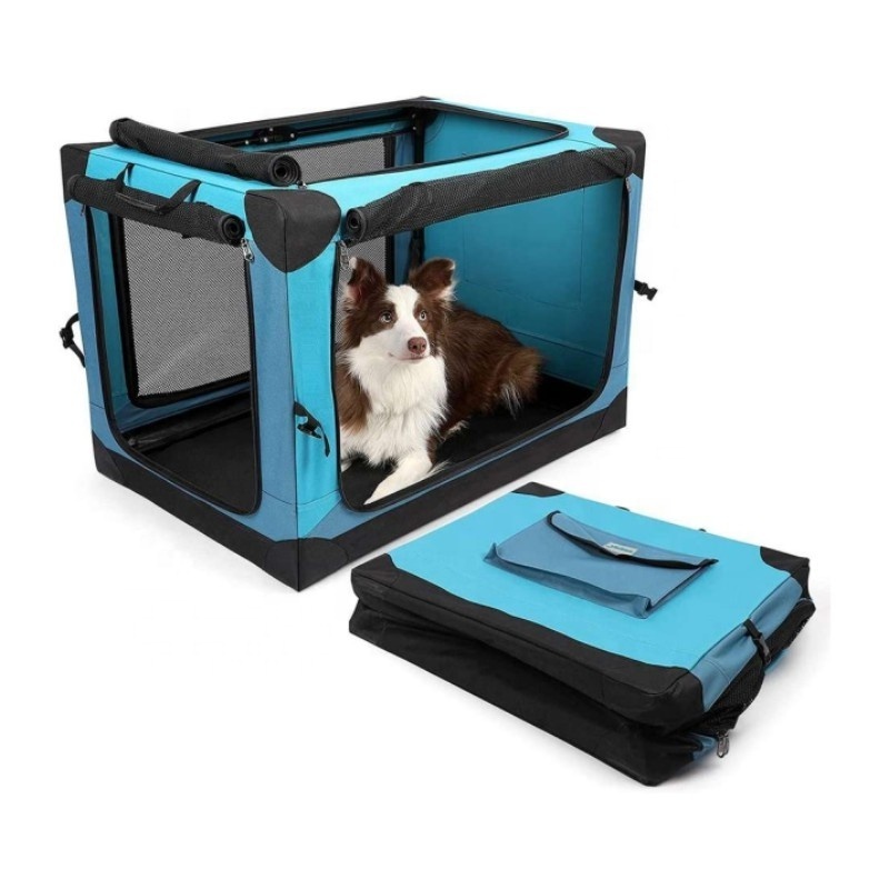 4 Door Portable Folding Dog Soft Crate, Portable with Mesh Mat, Washable Fabric to Protect Pour pet's Health Travel