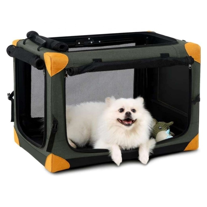 Dog Travel Crate Collapsible Dog Crate, 4 Door Portable Soft Dog Crate, Foldable Dog Kennels and Crates Green M (26