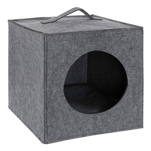 Cat Bed Cave  Hideouts with Felt Cube Insert Pillow, Covered Cat Bed Box Shaped Cat Hut