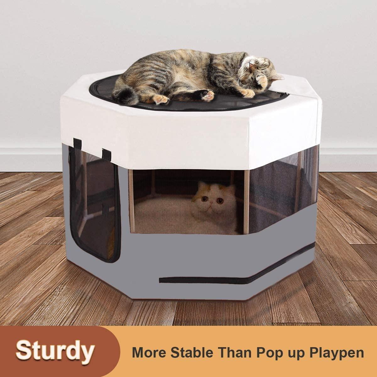 Cat Playpen for Animals Wood Frame Cats Cage Indoor Kitten Crate Dog Play Pens for Puppy Sturdy Use(29W 16.5H, Mist)