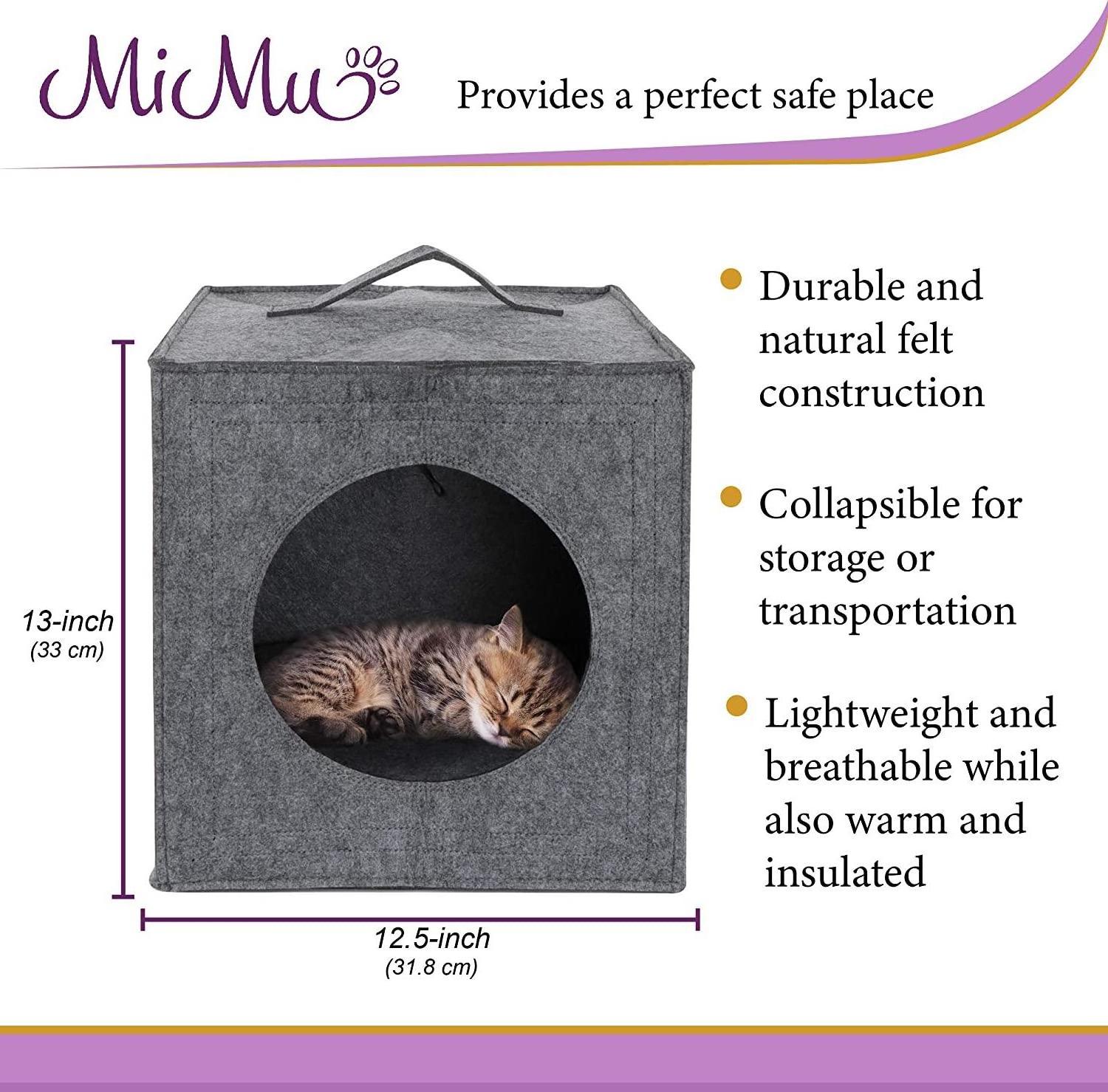 Cat Bed Cave  Hideouts with Felt Cube Insert Pillow, Covered Cat Bed Box Shaped Cat Hut