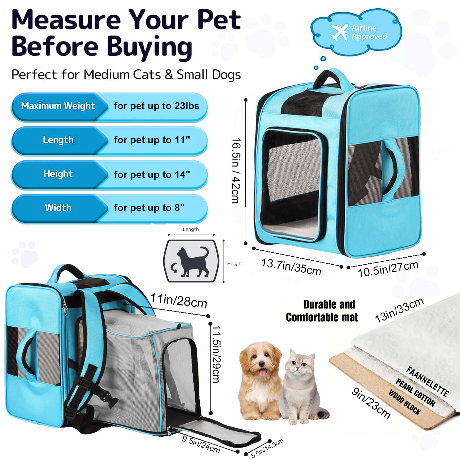 Outdoor Travel Expandable Mesh Breathable Pet Dog Cat Carrier Backpack with Transparent Window