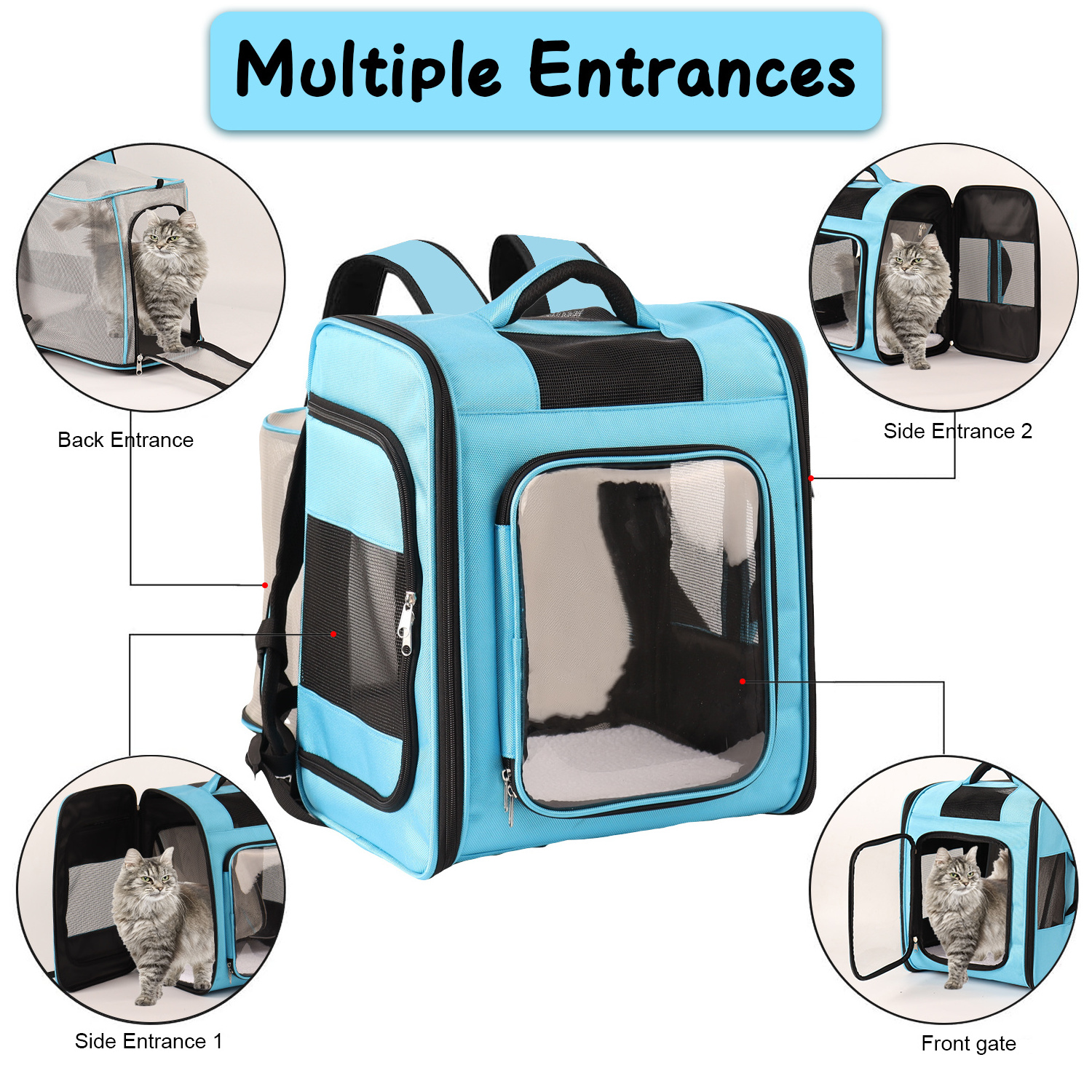 Outdoor Travel Expandable Mesh Breathable Pet Dog Cat Carrier Backpack with Transparent Window