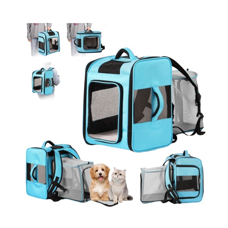 Outdoor Travel Expandable Mesh Breathable Pet Dog Cat Carrier Backpack with Transparent Window