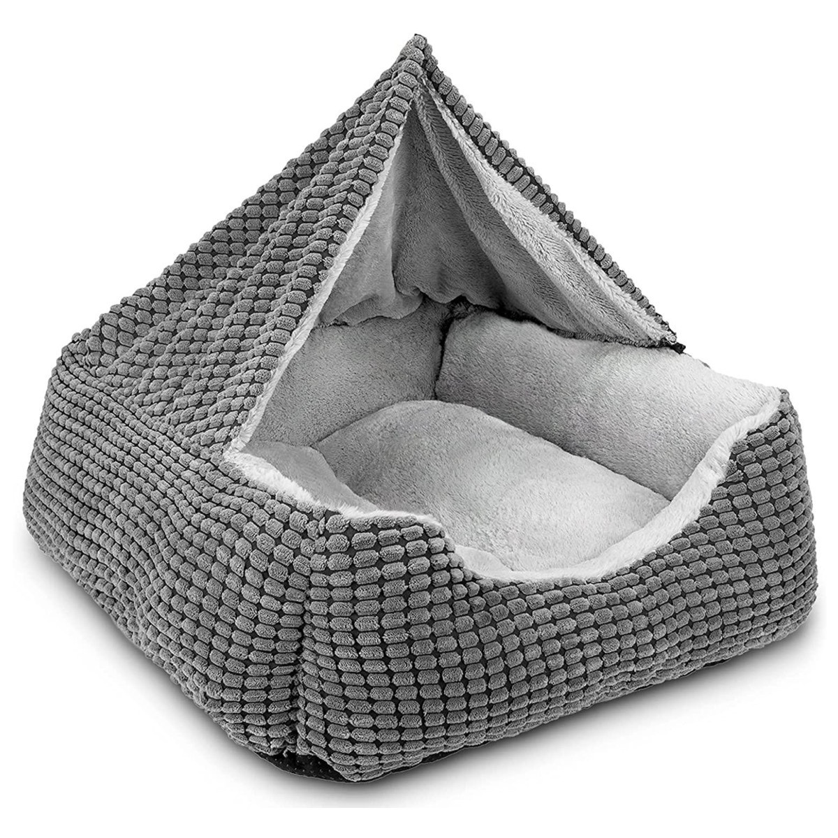 Dog Beds for Rectangle Cave Hooded Blanket Puppy Bed, Luxury Cat Beds for Warmth and Machine Washable (20 inches, Grey)