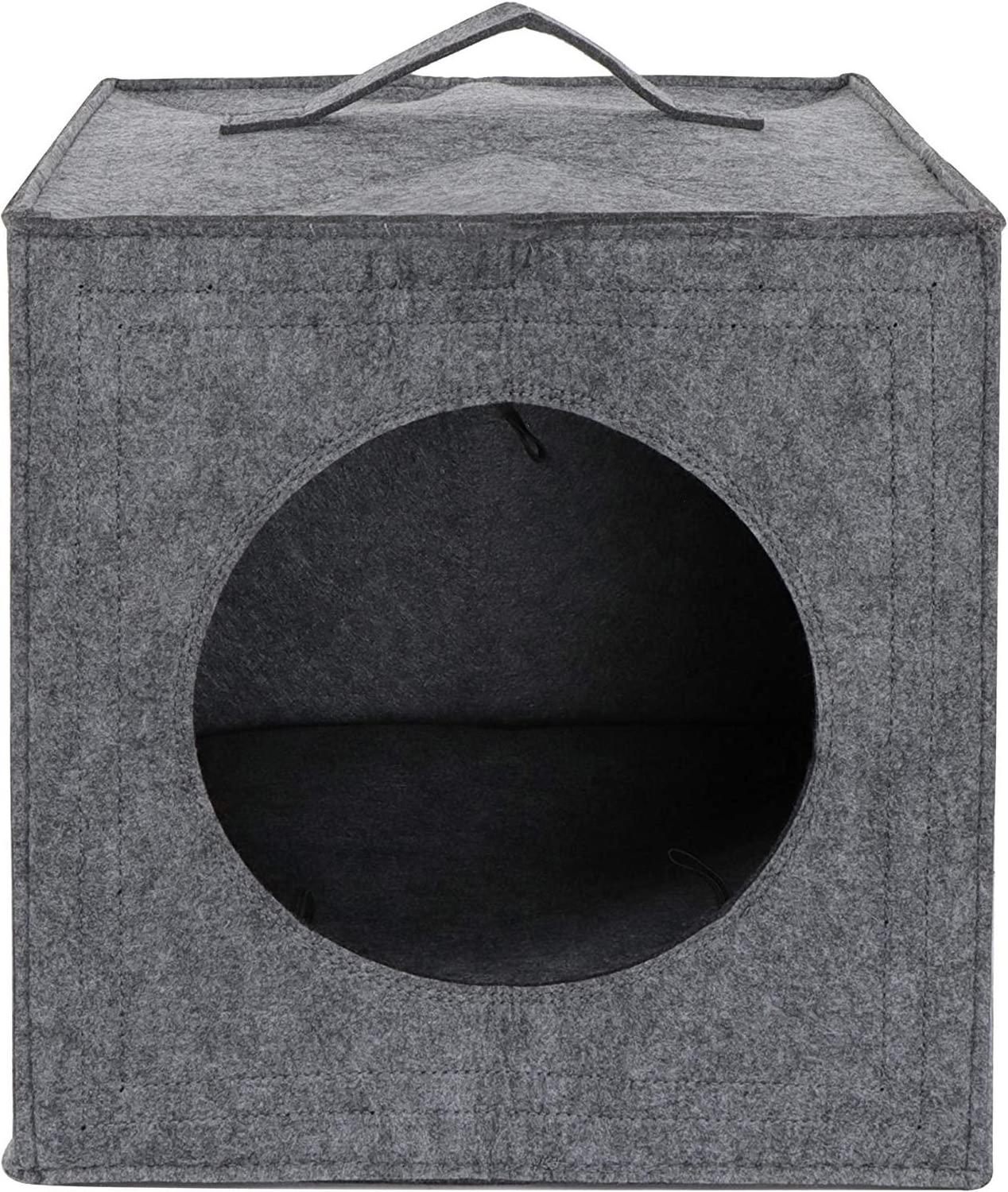 Cat Bed Cave  Hideouts with Felt Cube Insert Pillow, Covered Cat Bed Box Shaped Cat Hut