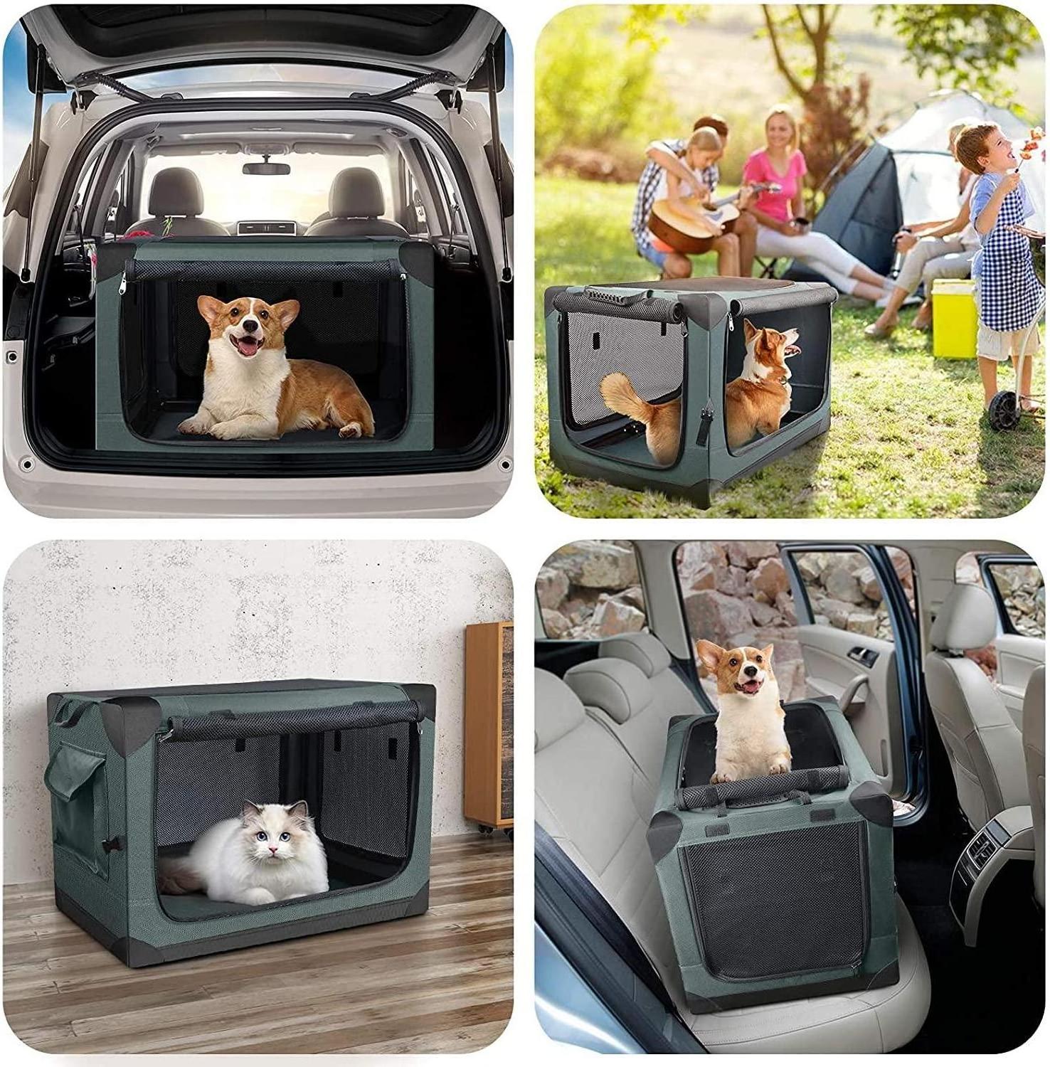 4 Door Portable Folding Dog Crate Kennel with Mesh Mat Locking Zippers for  Travel Dog Kennel Cat Carrier Use