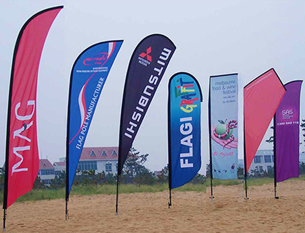 Custom Printing Outdoor Flying Flag Pole Double Sided Polyester Banner Advertising Beach Flag Marketing Flying Banner Stand