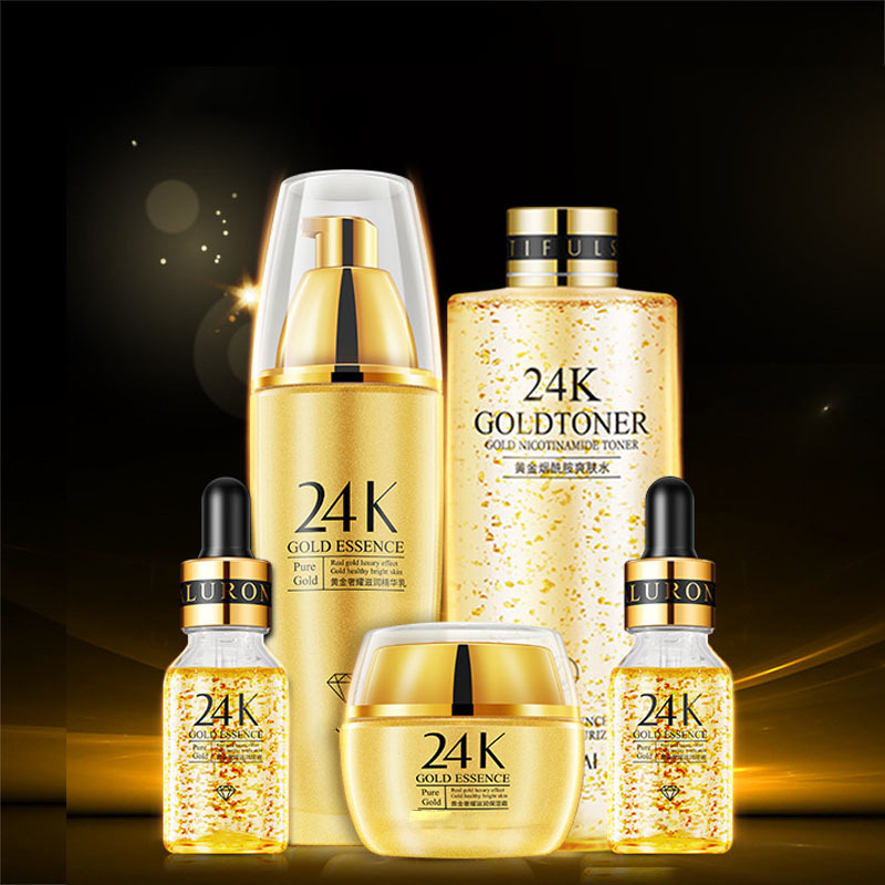 women facial kit face moisturizing gold glowing whitening skin care set custom logo 24k gold anti-aging skin care gold set (new)