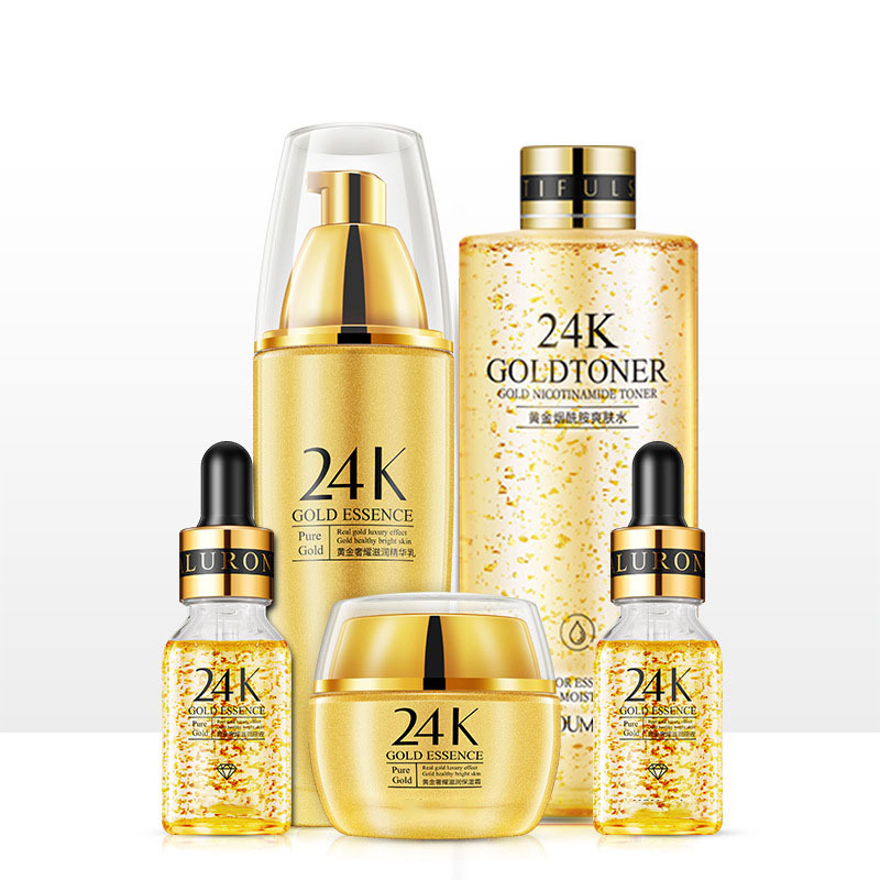 women facial kit face moisturizing gold glowing whitening skin care set custom logo 24k gold anti-aging skin care gold set (new)