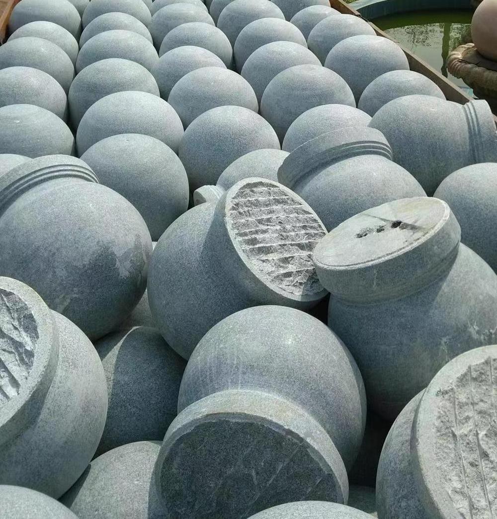 China Grey Granite Outdoor Stone Balls sesame white Granite Parking ball Car Stop Stone