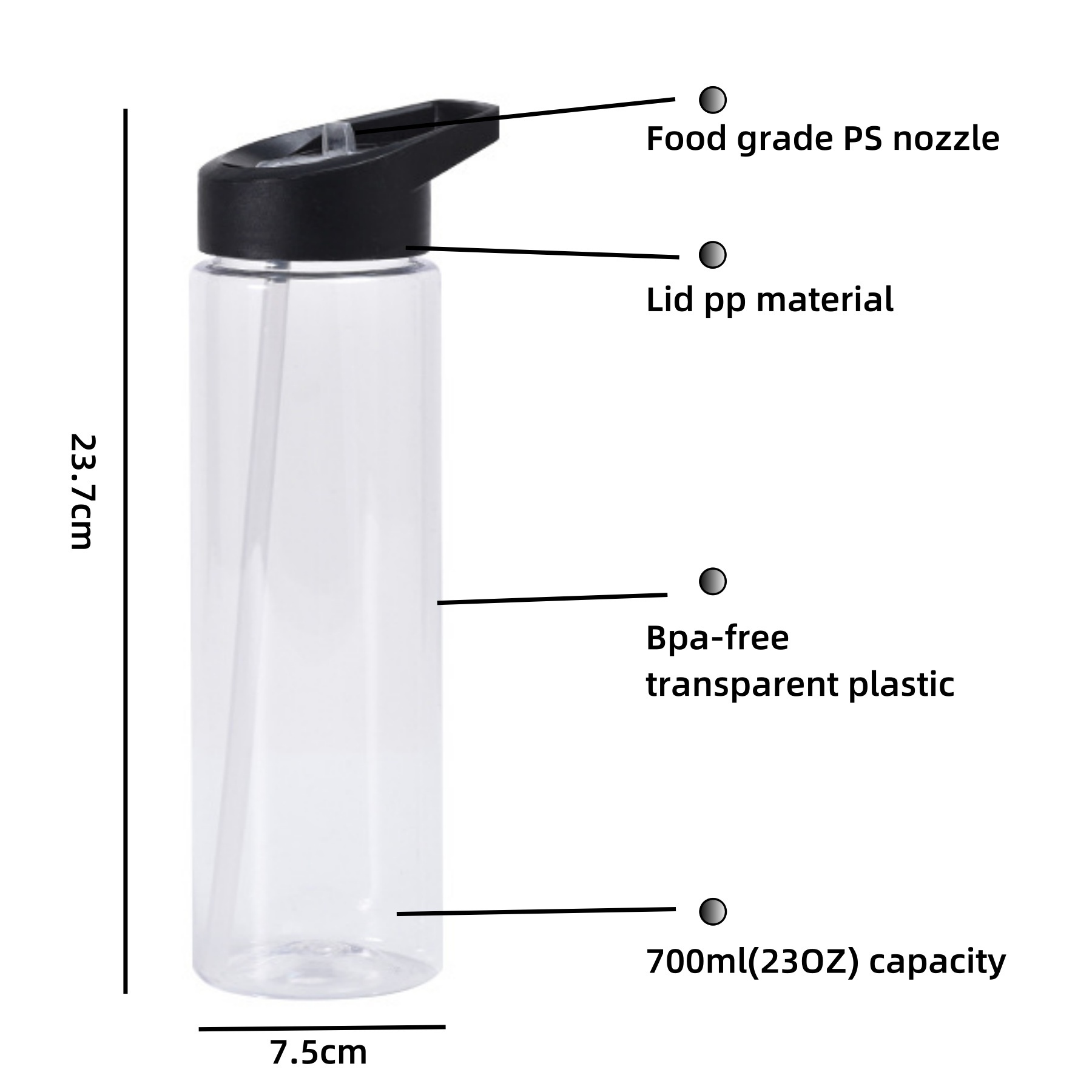 sports water bottles custom logo 23oz plastic juice bottles with Folding pipette crystal clear cheap Wide mouth water bottle