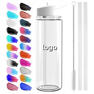 sports water bottles custom logo 23oz plastic juice bottles with Folding pipette crystal clear cheap Wide mouth water bottle